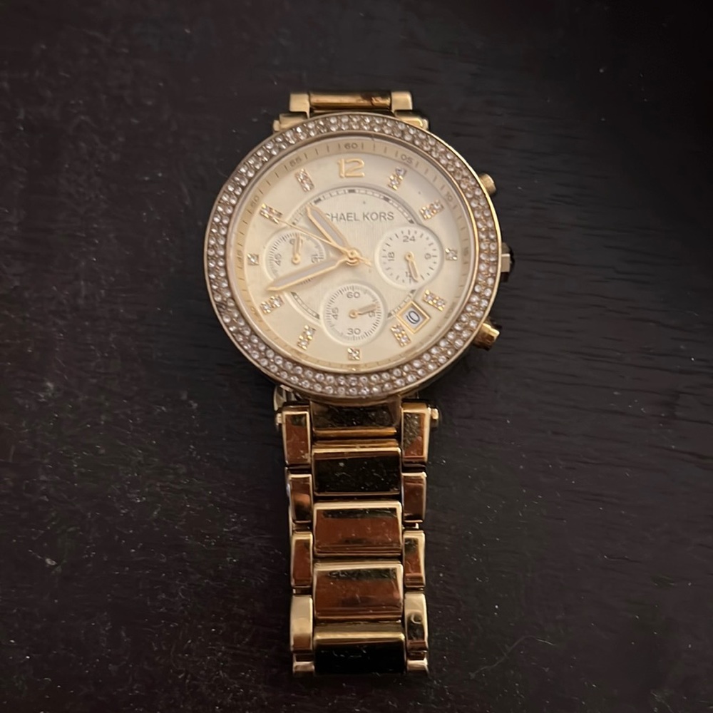 Michael KORS Gold Boyfriend Watch with Rhinestone Face